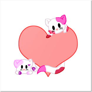 heart kitties Posters and Art